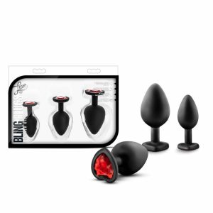 Beginner Kits | Bling’s Training Kit Black With Red Gems Anal Plug Anal Beginner Kits