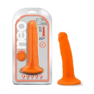 Bright & Colorful | Realistic Neon Orange 6-Inch Long Dildo With Suction Cup Base Bright & Colorful Bright & Colorful