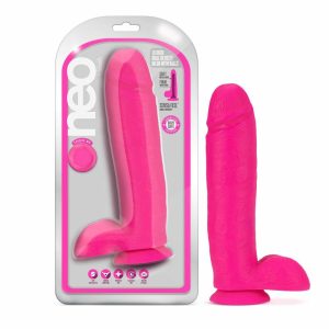 Bright & Colorful | Realistic Neon Pink 10.5-Inch Long Dildo With Balls & Suction Cup Base Bright & Colorful Bright & Colorful