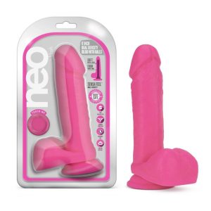 Bright & Colorful | Realistic Neon Pink 8-Inch Long Dildo With Balls & Suction Cup Base Bright & Colorful Bright & Colorful