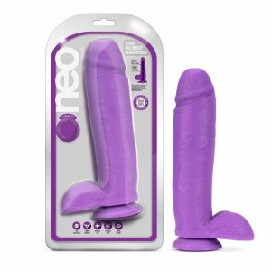 Bright & Colorful | Realistic Neon Purple 10.5-Inch Long Dildo With Balls & Suction Cup Base Dildos Bright & Colorful