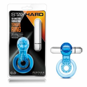 Clitoris Stimulation | Tongue Ring: 3-In-1 Blue 10-Function Vibrating Penis Ring Clitoris Stimulation Clitoris Stimulation