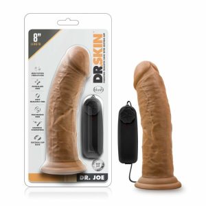 Couple’s Vibrators | Dr. Joe Realistic Mocha 8-Inch Long Remote Control Vibrating Dildo With Suction Cup Base Couple's Vibrators Couple's Vibrators