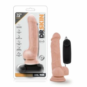 Couple’s Vibrators | Dr. Tim Realistic Vanilla 7.5-Inch Long Remote Control Vibrating Dildo With Suction Cup Base Couple's Vibrators Couple's Vibrators