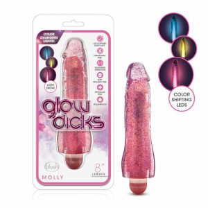 Couple’s Vibrators | Molly Glitter Realistic Pink 8-Inch Long Vibrating Dildo Couple's Vibrators Couple's Vibrators