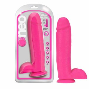 Bright & Colorful | Realistic Neon Pink 11-Inch Long Dildo With Balls & Suction Cup Base Bright & Colorful Bright & Colorful