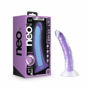 Glow In The Dark | Glow In The Dark Neon Purple: 7.5-Inch Long Dildo – Made with Purio™ Silicone & SensaFeel® Dual Density Realistic Technology Dildos Glow In The Dark